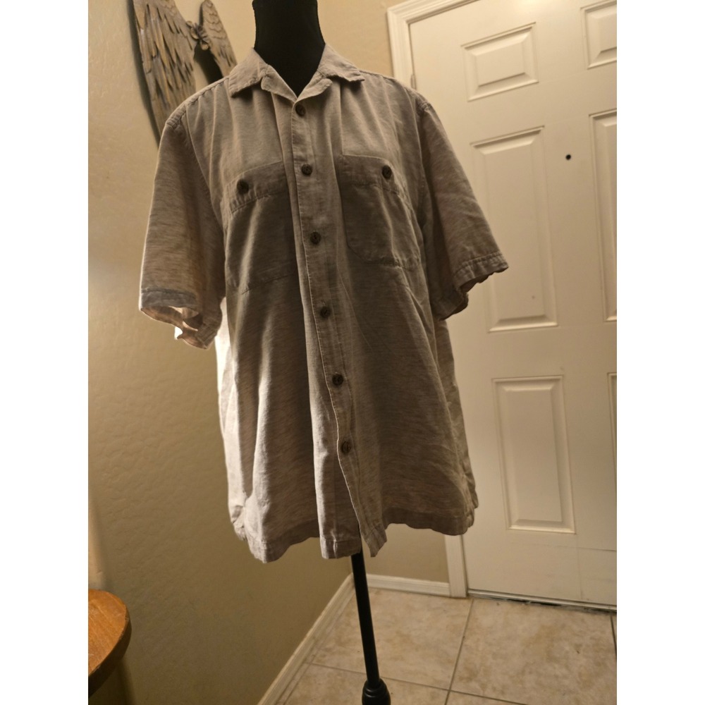 Caribbean Mens Medium Tan Cotton Lyocell Short Sleeve Button Down Camp Shirt
